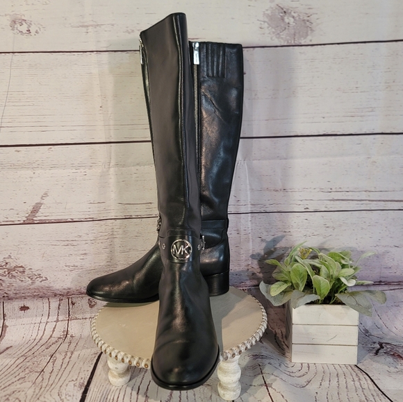 Michael Kors Shoes - Michael Kors Heather Black Leather Women's Knee-High Boots Size 9